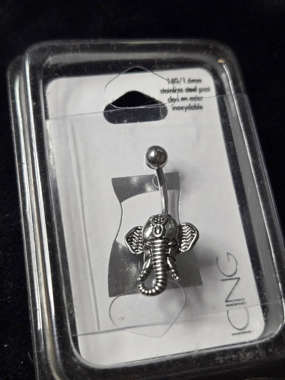 14G Antique Silver Tribal Elephant Head Belly Button Ring - Brand New Sealed